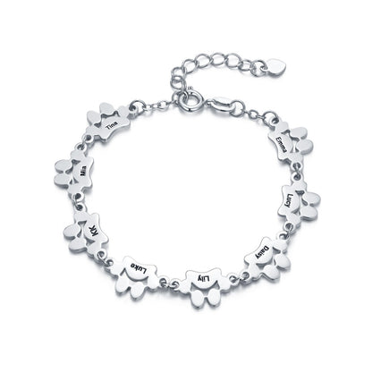 Personalized Pet Paw Print Bracelet, Name Engraved Sterling Silver Bracelet, Memorial Jewelry, Pet Loss Gift, Gift for Pet Lover/Dog Mom/Cat Lover