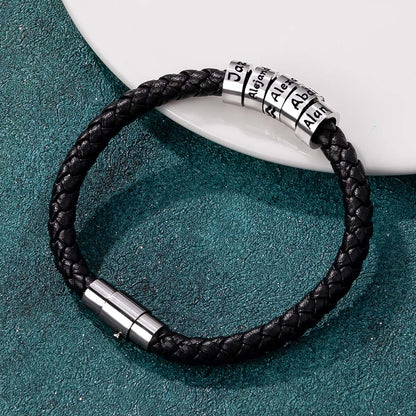 Custom Name Multi-Beaded Bracelet, Leather Rope with Beads Bracelet, Minimalist Jewelry, Birthday/Christmas/Anniversary Gift for Him/Dad/Grandpa
