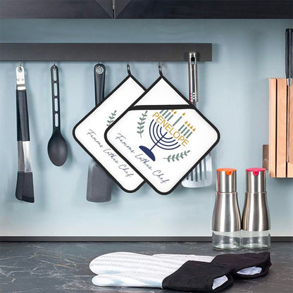 (Set of 2)Custom Name Menorah Design Pot Holders, Waterproof Coated Potholder with Loop, Kitchen Supply, Hanukkah Gift for Her/Mom/Cooking Lovers