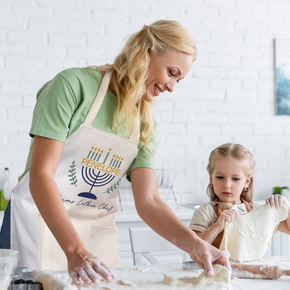 Personalized Name Menorah Design Apron, Water Proof Apron with Pocket, Kitchen Accessory, Hanukkah/Christmas Gift for Family/Friends/Cooking Lovers