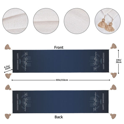 Personalized Name Menorah Spirit Tablecloth, Waterproof Table Runner with Tassels, Table Accessory, Hanukkah/Jewish Gift for Mom/Family/Best Friends