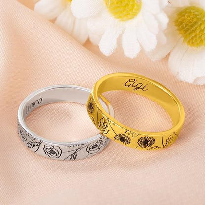 Custom Multiple Birth Flower Ring, Floral Stacking Ring, Sterling Silver 925 Jewelry, Birthday/Christmas/Mother's Day Gift for Her/Mom/Family/Friend