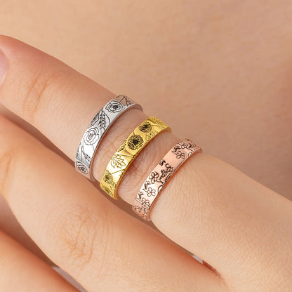Custom Multiple Birth Flower Ring, Floral Stacking Ring, Sterling Silver 925 Jewelry, Birthday/Christmas/Mother's Day Gift for Her/Mom/Family/Friend
