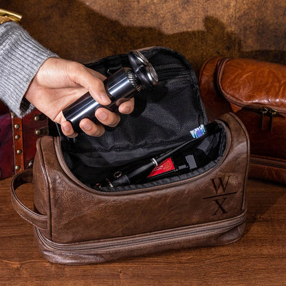 Custom Leather Waterproof Portable Toiletry Bag with Monogram, Dopp Bag for Men, Anniversary/Father's Day/Birthday Gifts for Boyfriend/Groomsmen/Him