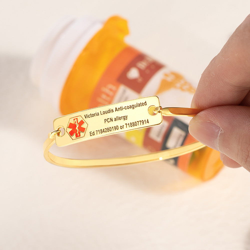 Custom Engraved Medical Alert ID Bracelet, Brass ID Tag Bracelet, Medical Allergy Bracelet, Emergency Survival Wristband, Gift for Men/Women