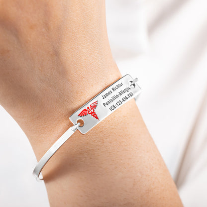 Custom Engraved Medical Alert ID Bracelet, Brass ID Tag Bracelet, Medical Allergy Bracelet, Emergency Survival Wristband, Gift for Men/Women