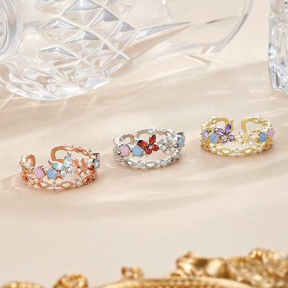 Personalized Birthstone Butterfly Floral Ring, Dainty Stackable Cluster Ring, Sterling Silver 925 Open Ring, Birthday/Mother's Day Gift for Her/Mom