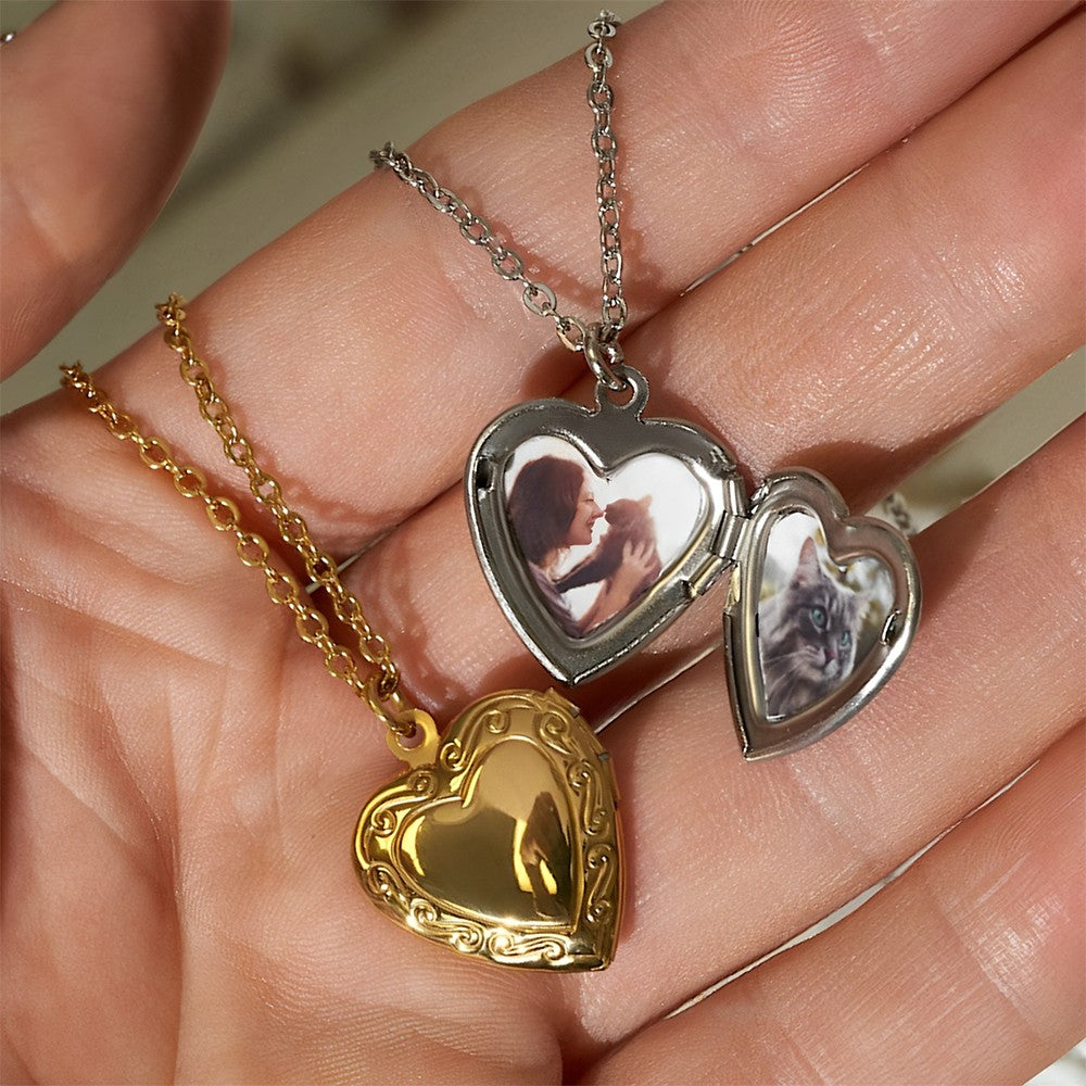 Personalized Heart Bow Locket Necklace with Photo, Custom Memorial Photo Box Necklace, Sterling Silver Jewelry, Birthday/Christmas Gift for Woman/Her