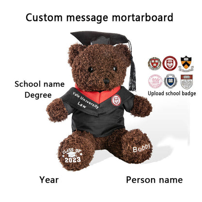 Custom Name Graduation Teddy Bear with School Badge, Plush Teddy Bear with Mortarboard, Graduation Gifts for Friends/Students/Kindergarten