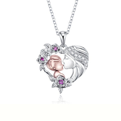Personalized Birthstone Mother and Son Rose Heart Necklace, Sterling Silver 925 Flower Heart Pendant Necklace, Baby Shower/Mother's Day Gift for Mom