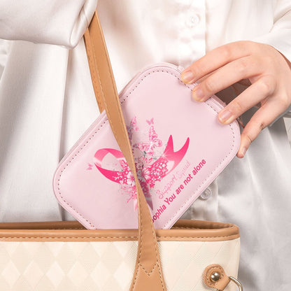 Custom Name Butterfly Pink Ribbon Makeup Box with Three-Color Adjustment LED Light Mirror, Jewelry Makeup Box, Cancer Survivor Gifts for Patients/Her