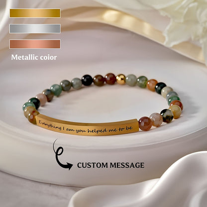 Custom Engraved Bar Beaded Bracelet, Uplifting Quote Stretch Bracelet with Beads, Birthday/Mother's Day/Anniversary Gift for Her/Mom/Couple/Friends