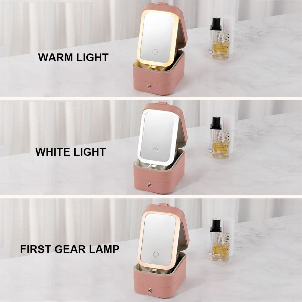 Custom Birth Flower & Name Travel Makeup Box, Multi-functional Makeup Mirror Box with LED Lights, Jewelry/Cosmetics Storage Box, Birthday Gift for Her