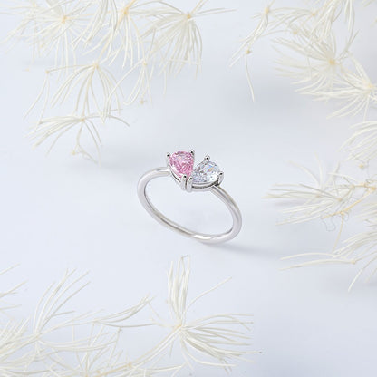 Custom Double Birthstones Heart Ring, Sterling Silver 925 Birthstone Ring, Promise Ring for Women, Anniversary/Mother's Day/Wedding Gift for Her/Mom
