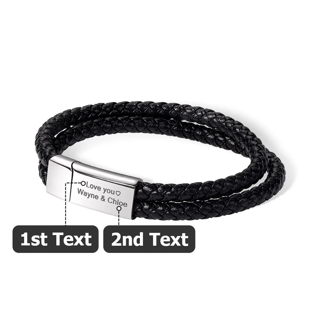 Personalized Engraved Leather Braided Rope Bar Bracelet, Men's Name Bracelet, Birthday/Valentine's Day/Father's Day Gift for Husband/Him/Dad/Friend