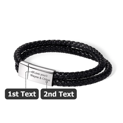 Personalized Engraved Leather Braided Rope Bar Bracelet, Men's Name Bracelet, Birthday/Valentine's Day/Father's Day Gift for Husband/Him/Dad/Friend