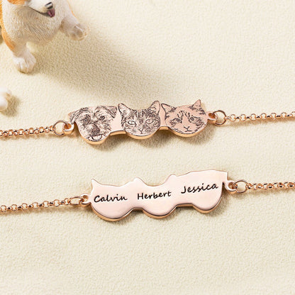 Custom Engraved Pet Portrait Bracelet with Name, Dog Cat Photo Charm Bracelet, Sterling Silver 925 Pet Memorial Jewelry, Gift for Pet Lovers/Owners