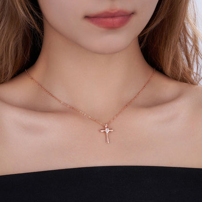 Personalized Birthstone Cross Necklace, Dainty Sterling Silver Crucifix Necklace, Christening/First Communion Gift, Gift for Family/Friend/Women