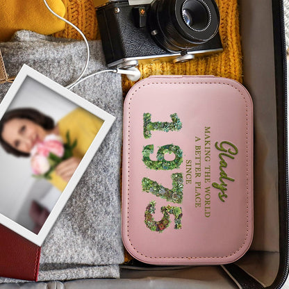 Custom Name Floral 3D Birth Year Makeup Box with Three-Color Adjustment LED Light Mirror, Travel Jewelry Makeup Box, Birthday Gift for Her/Mom/Friends