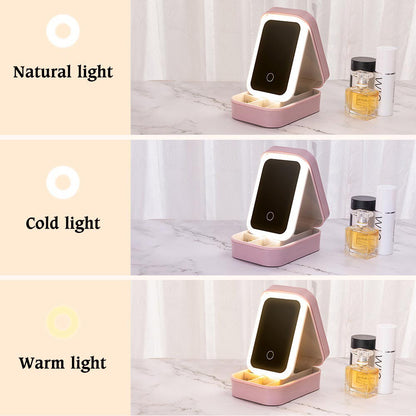 Custom Name Floral 3D Birth Year Makeup Box with Three-Color Adjustment LED Light Mirror, Travel Jewelry Makeup Box, Birthday Gift for Her/Mom/Friends