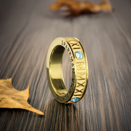 Personalized Roman Numeral Graduation Ring with Birthstone, High School University Class Ring, Class of 2025 Graduation Jewelry, Gift for Graduate/Her