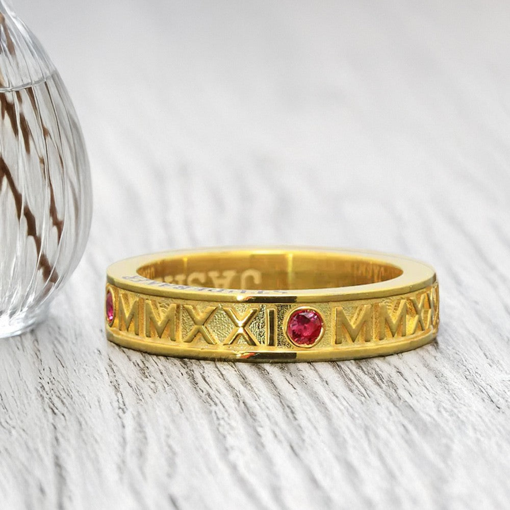 Personalized Roman Numeral Graduation Ring with Birthstone, High School University Class Ring, Class of 2025 Graduation Jewelry, Gift for Graduate/Her