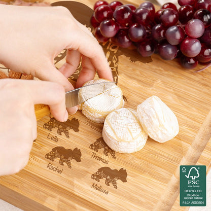 Custom Engraved Floral Bear Mama & Cubs Cutting Board, Bamboo Chopping Board, Kitchen Accessory, Birthday/Mother's Day Gift for Mom/Grandma/Family