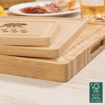 Custom Engraved Floral Bear Mama & Cubs Cutting Board, Bamboo Chopping Board, Kitchen Accessory, Birthday/Mother's Day Gift for Mom/Grandma/Family