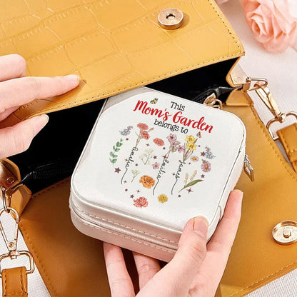 Personalized Names & Birth Flowers Grandma's Garden Jewelry Box, Leather Travel Jewelry Case, Birthday/Mother's Day/Anniversary Gift for Mom/Grandma