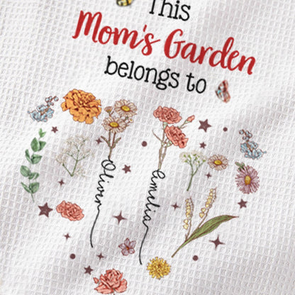 Custom Names & Birth Flowers Grandma's Garden Waffle Weave Dish Towel, Tea Towel, Kitchen Accessory, Housewarming/Mother's Day Gift for Mom/Grandma