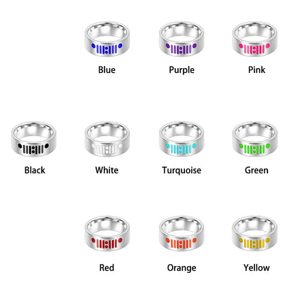 Custom Name Jeep Ring, Stainless Steel Unisex Ring with Jeep Grill and Headlights Pattern, Jewelry Gift for Jeep Girl/Jeep Guy/Jeep Lovers