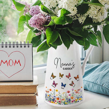Custom Names & Birth Month Butterflies of Grandma's Garden Vase, Women's Ceramic Mug Vase, Home Decor, Birthday/Mother's Day Gift for Her/Mom/Grandma
