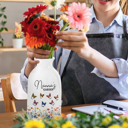 Custom Names & Birth Month Butterflies of Grandma's Garden Vase, Women's Ceramic Mug Vase, Home Decor, Birthday/Mother's Day Gift for Her/Mom/Grandma