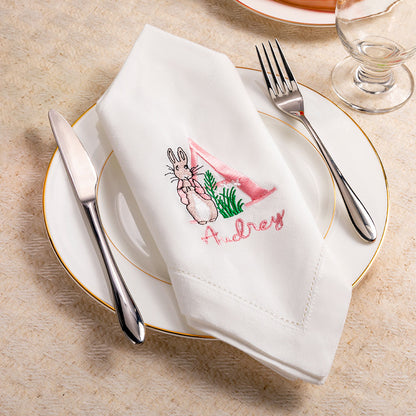 Personalized Name & Initial Embroidered Peter Rabbit Linen Napkin, Easter Party Dinner Napkin, Easter Table Decor, Easter Gift for Hostess/Mom/Family