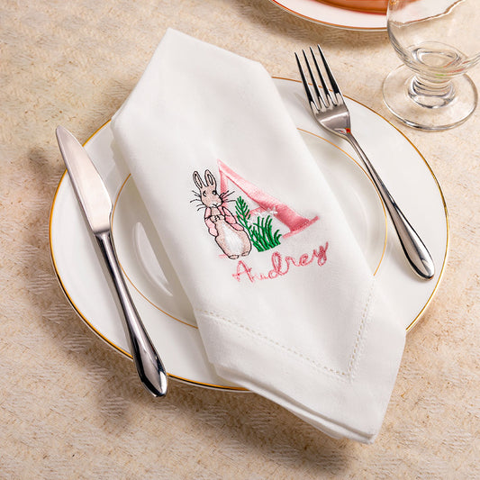 Personalized Name & Initial Embroidered Peter Rabbit Linen Napkin, Easter Party Dinner Napkin, Easter Table Decor, Easter Gift for Hostess/Mom/Family