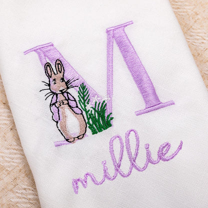Personalized Name & Initial Embroidered Peter Rabbit Linen Napkin, Easter Party Dinner Napkin, Easter Table Decor, Easter Gift for Hostess/Mom/Family