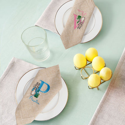 Personalized Name & Initial Embroidered Peter Rabbit Linen Napkin, Easter Party Dinner Napkin, Easter Table Decor, Easter Gift for Hostess/Mom/Family