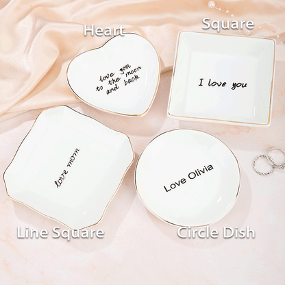Personalized Jewelry Dish with Text/Handwriting Photo, Ceramic Trinket Ring Dish Tray, Mother's Day/Birthday/Wedding Gift for Family/Friends/Newlyweds