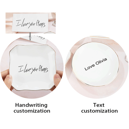 Personalized Jewelry Dish with Text/Handwriting Photo, Ceramic Trinket Ring Dish Tray, Mother's Day/Birthday/Wedding Gift for Family/Friends/Newlyweds