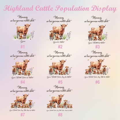 Personalized Name Highland Cow Mom & Kids Flower Vase, Women's Ceramic Mug Vase, Home Decor, Birthday/Mother's Day Gift for Her/Mom/Grandma