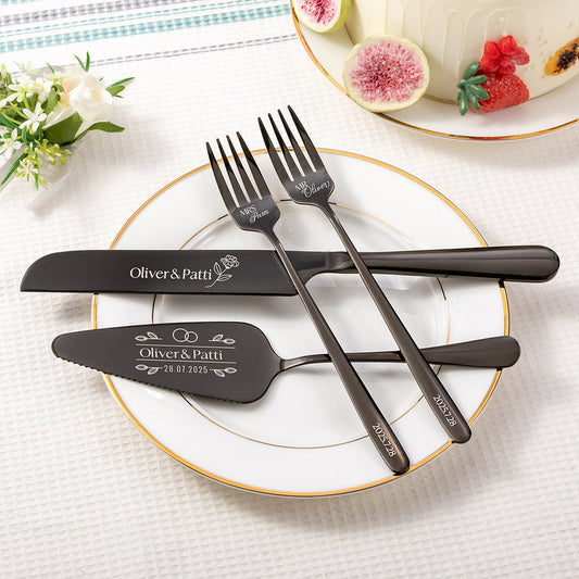 Personalized Engraved Wedding Cake Cutting Set of 2, Custom Name Date Knife Fork with Gift Box, Bridal Party Favor, Housewarming Gift for Couples