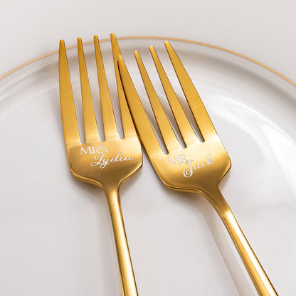 Personalized Engraved Wedding Cake Cutting Set of 2, Custom Name Date Knife Fork with Gift Box, Bridal Party Favor, Housewarming Gift for Couples