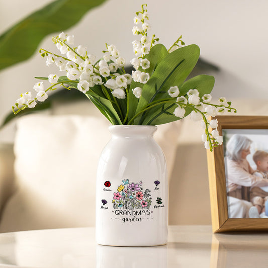 Personalized Names & Birth Flowers Mug Vase, Mom's/Grandma's Garden Ceramic Flower Vase, Home Decor, Birthday/Mother's Day Gift for Her/Mom/Grandma