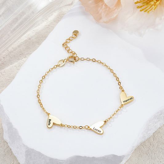 Custom 1-5 Engraved Hearts Name Bracelet, Sterling Silver 925 Multiple Heart Charms Family Bracelet, Birthday/Mother's Day Gift for Her/Mom/Grandma