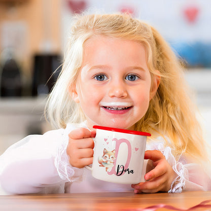 Personalized Name & Initial Cartoon Animal Ballerina Enamel Mug, Colorful 12oz Cup with Handle, Birthday/Christmas Gift for Girls/Ballet Lovers