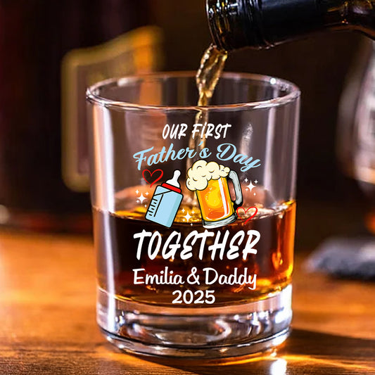 Personalized Name Beer Mug & Baby Bottle Design Wine Glass, First Father's Day 10oz Whiskey Old Fashioned Glass, Father's Day Gift for New Dad