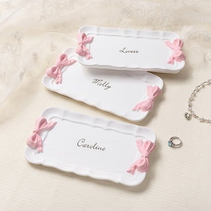 Personalized Name Coquette Bow Jewelry Dish, Ceramic Ring Dish Trinket Tray, Home Decor, Birthday/Mother's Day/Wedding Gift for Her/Mom/Bridesmaids