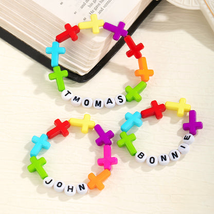 Personalized Name Beaded Cross Bracelet, Colorful Adjustable Name Bracelet, Birthday/Baby Shower/Christening Gift for Newborns/Toddlers/Adults