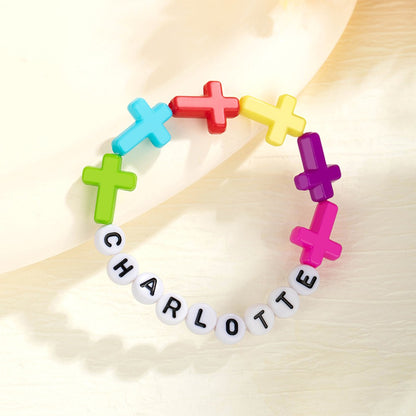 Personalized Name Beaded Cross Bracelet, Colorful Adjustable Name Bracelet, Birthday/Baby Shower/Christening Gift for Newborns/Toddlers/Adults