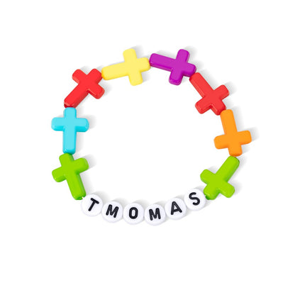 Personalized Name Beaded Cross Bracelet, Colorful Adjustable Name Bracelet, Birthday/Baby Shower/Christening Gift for Newborns/Toddlers/Adults